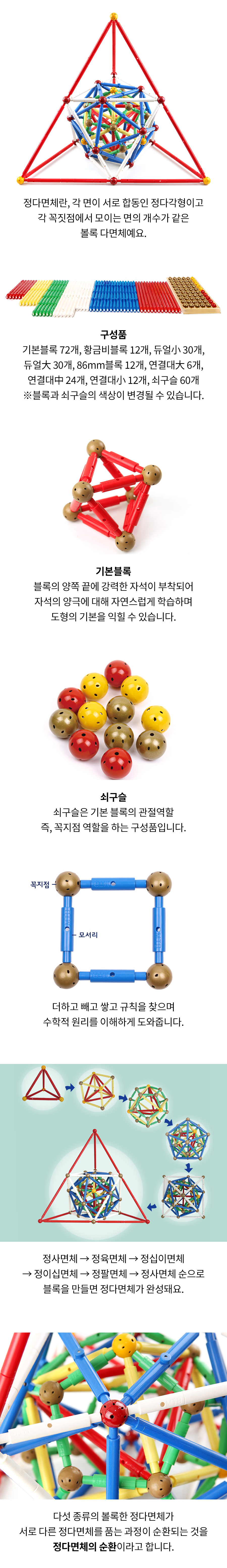 정다면체 순환 1단계 258피스 초등 자석블럭 교구 장난감